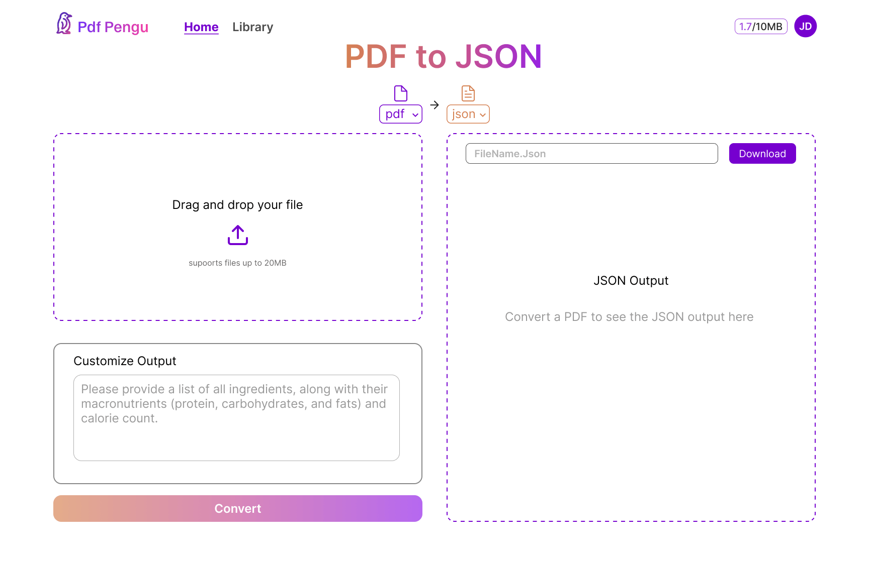 PDF Penguin High-Fi Prototype 1 - Upload Interface