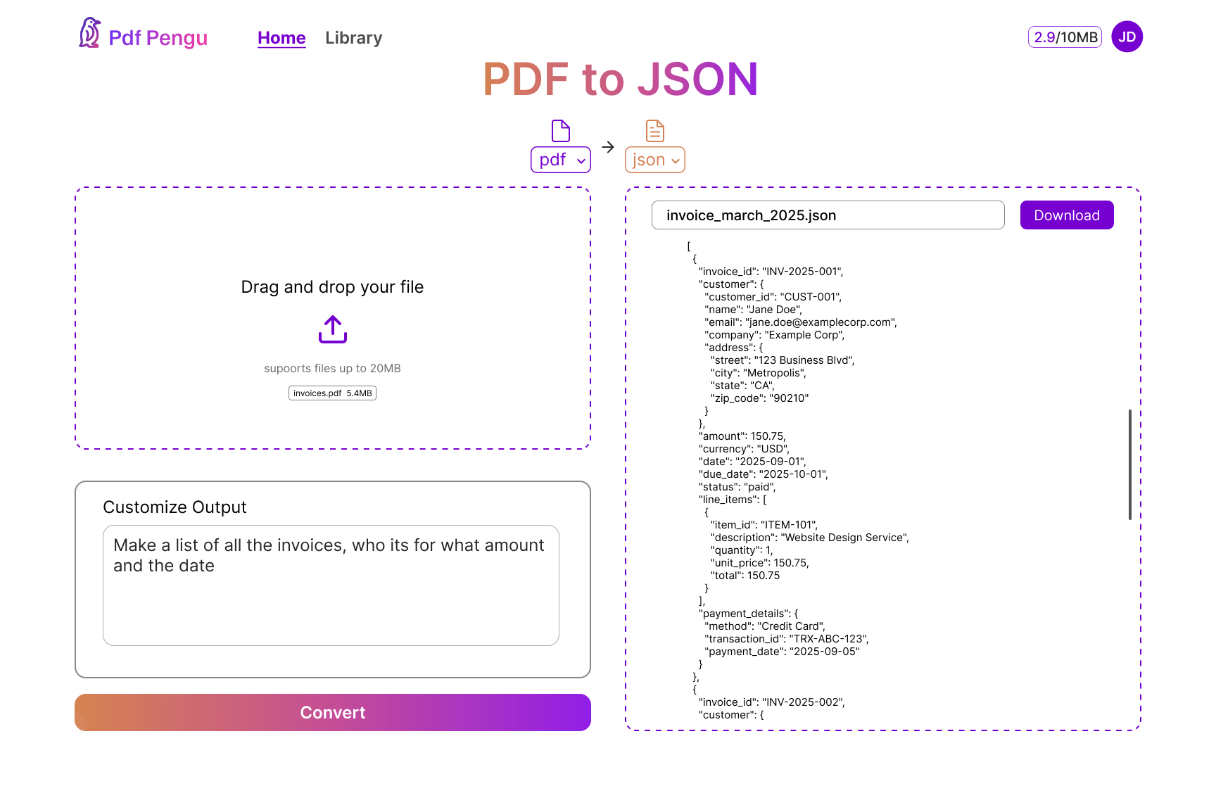 PDF Penguin High-Fi Prototype 2 - JSON Output