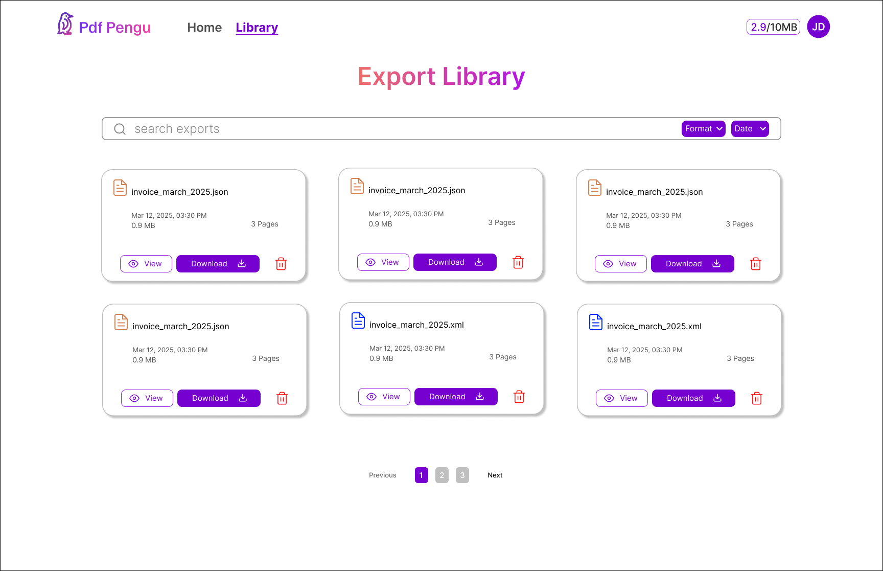 PDF Penguin High-Fi Prototype 3 - Library View