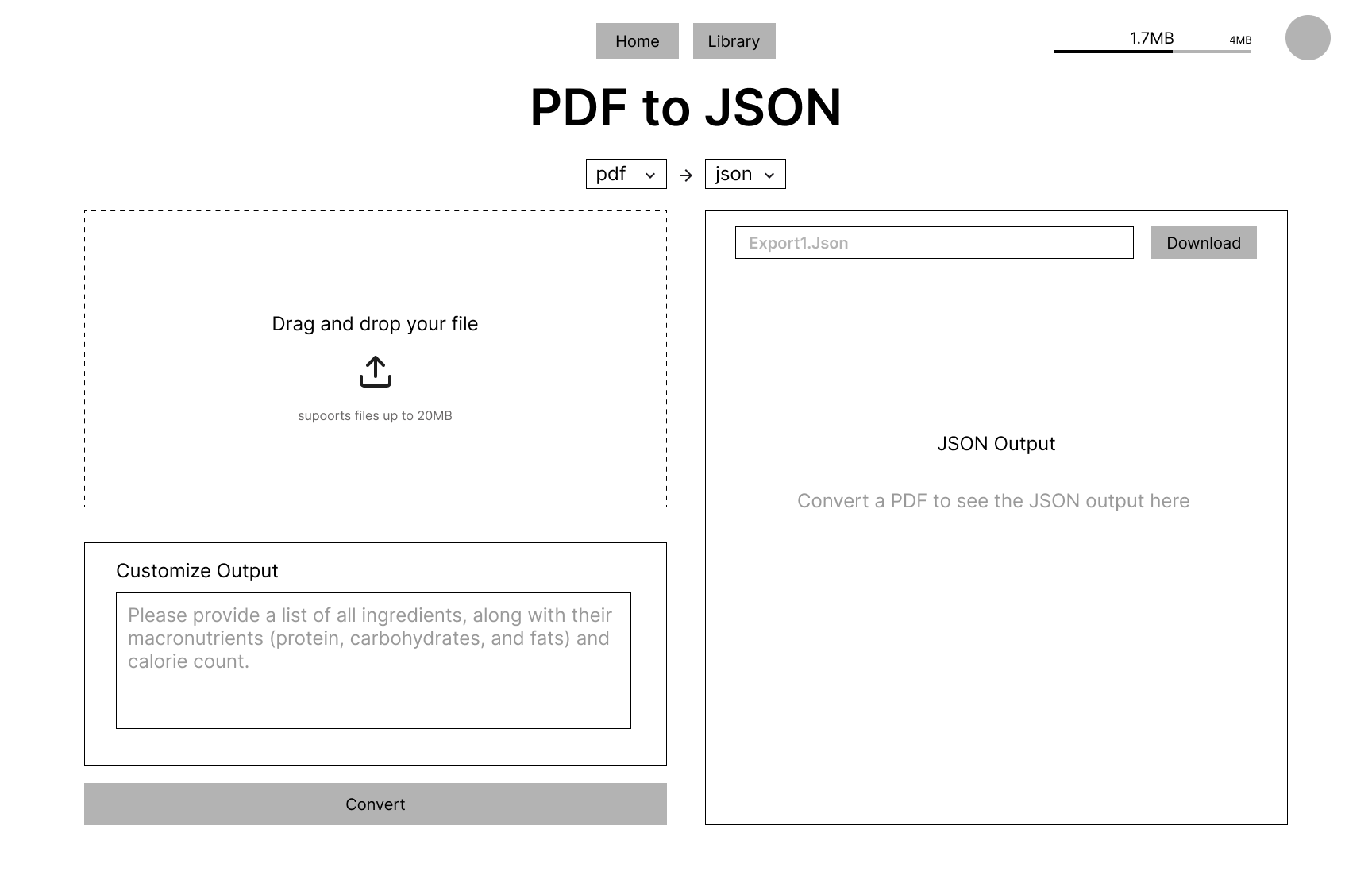 PDF Penguin Low-Fi Prototype 1 - Upload Interface