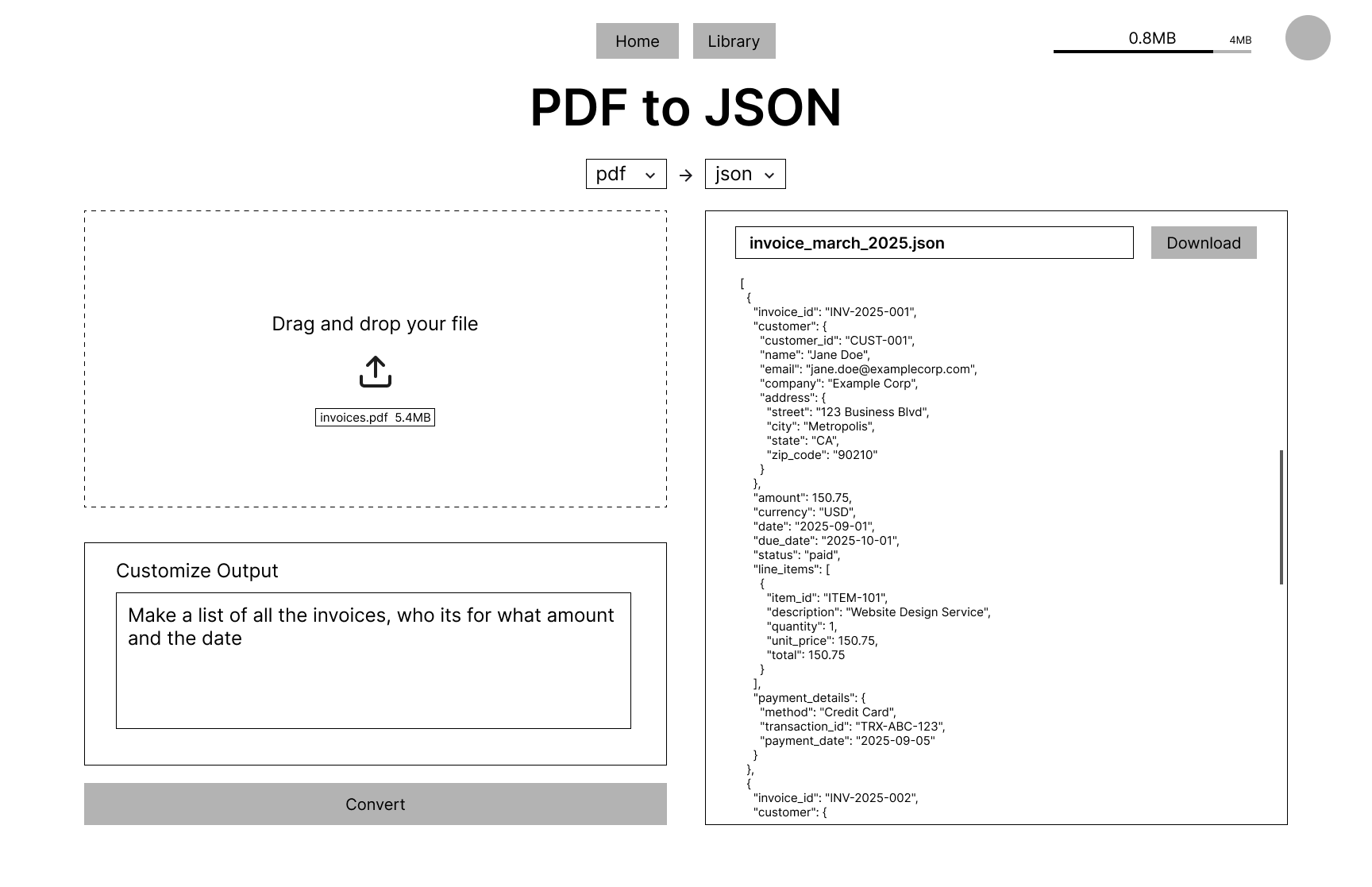 PDF Penguin Low-Fi Prototype 2 - JSON Output