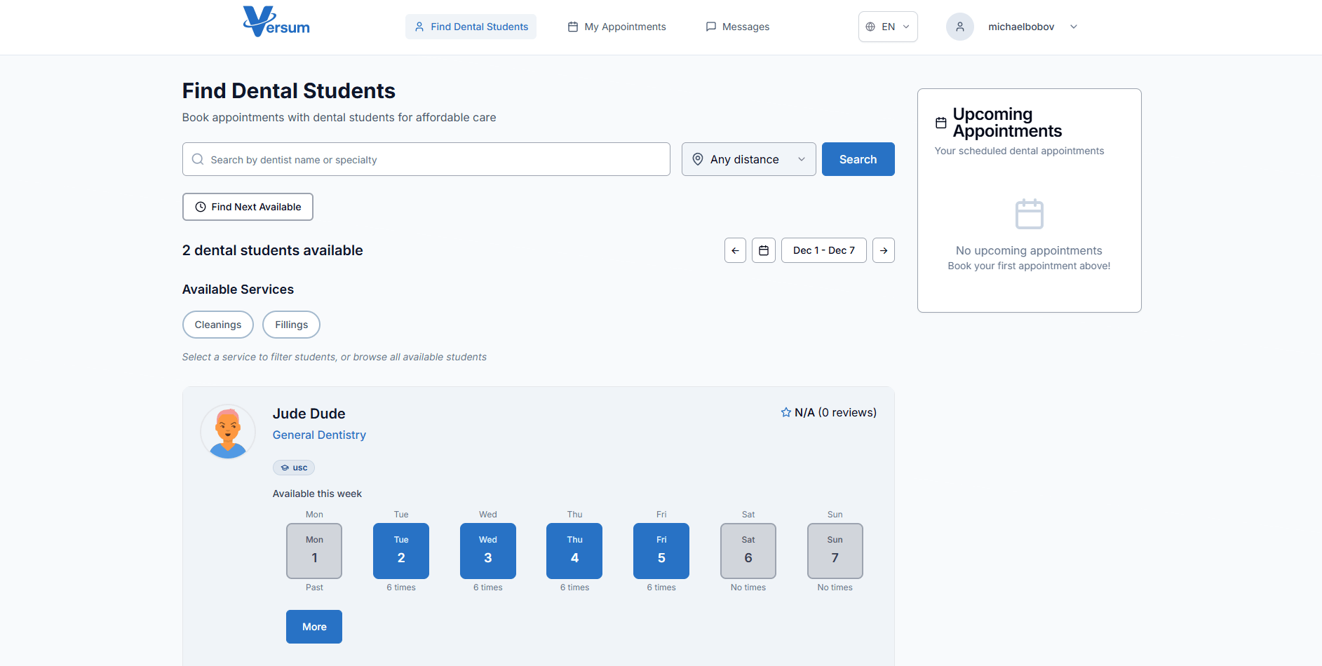 Find Dental Students Screen