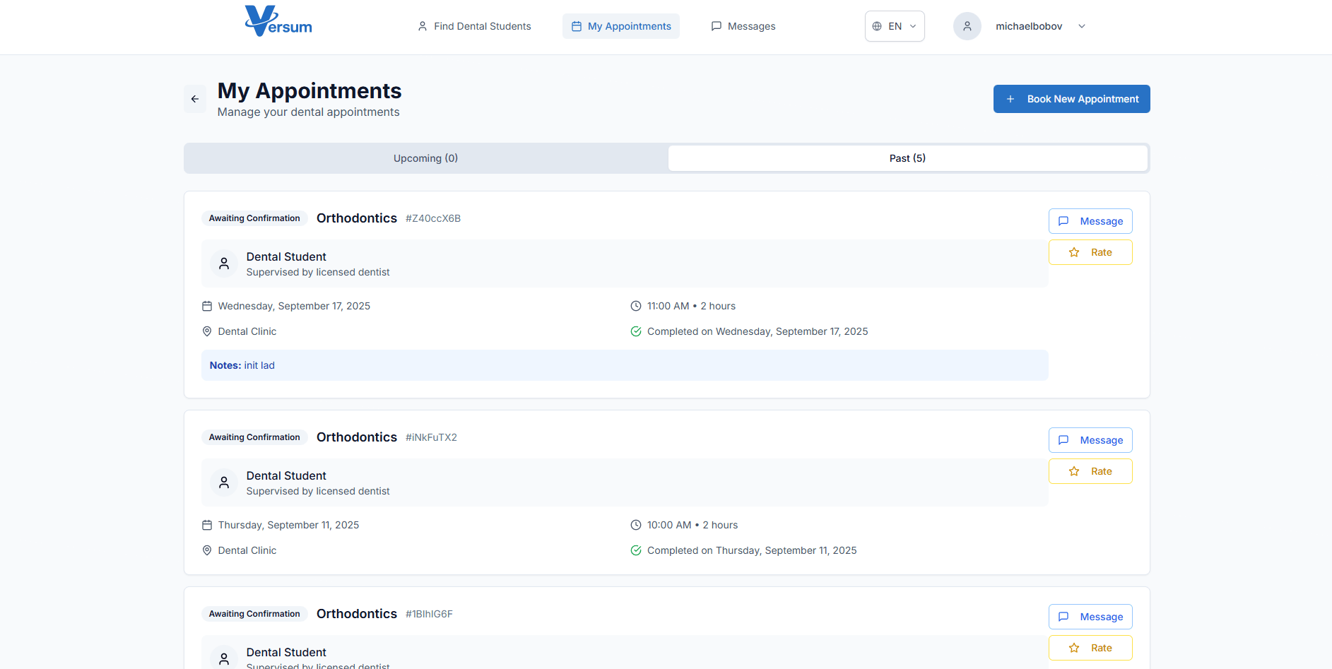 My Appointments Screen