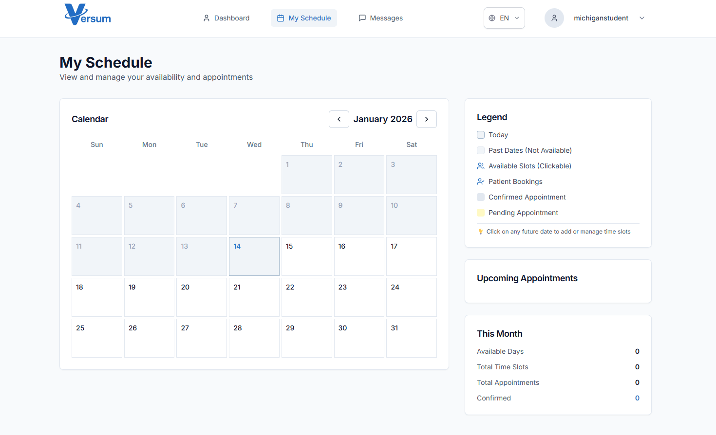 Student Dashboard - Schedule Time Slots