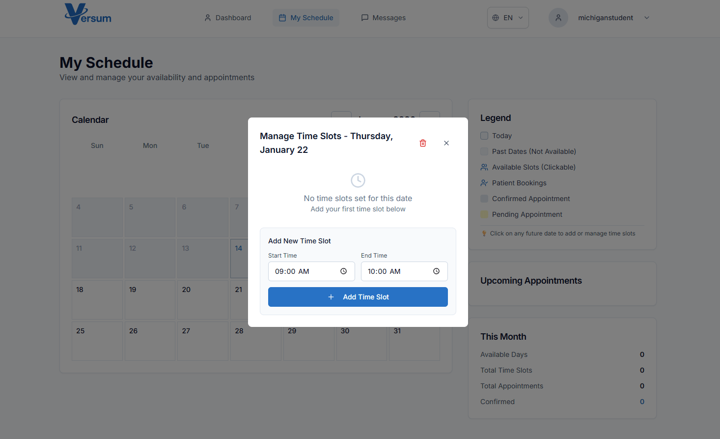Student Dashboard - Time Slot Scheduler