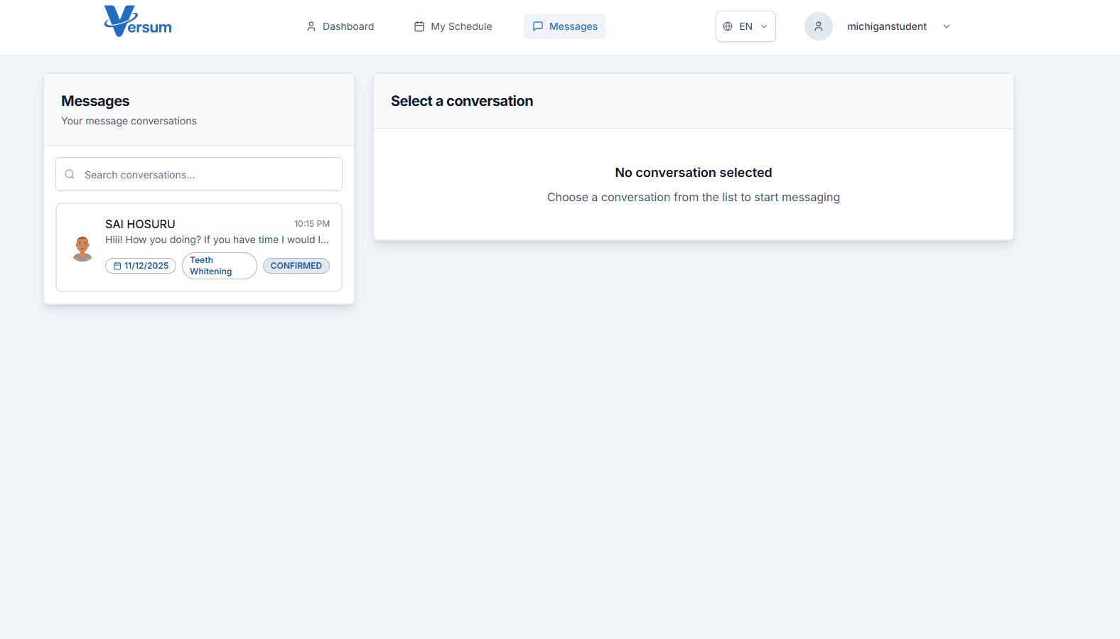 Student Dashboard - Messaging
